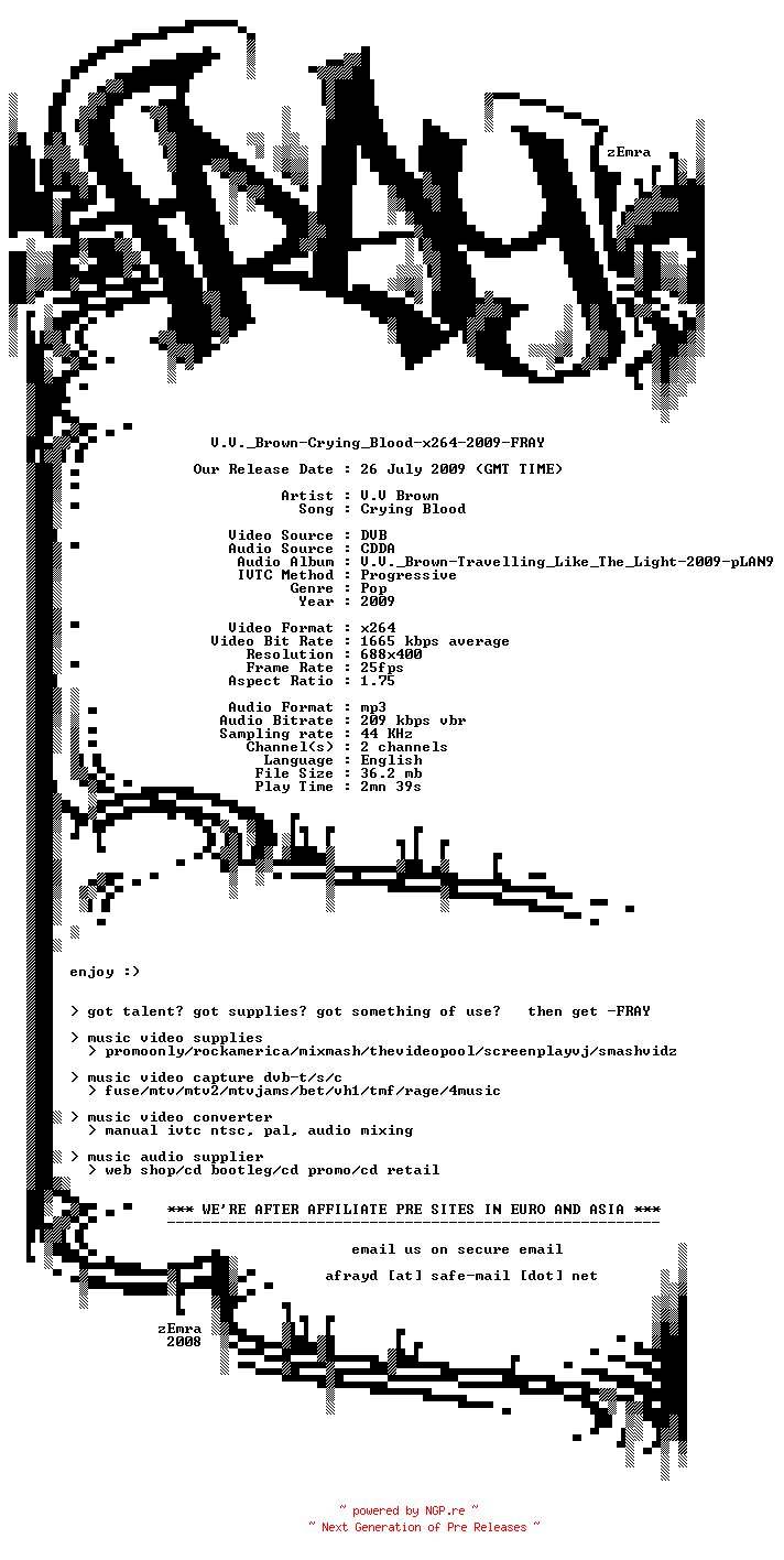NFO for the release V.V._Brown-Crying_Blood-x264-2009-FRAY by FRAY