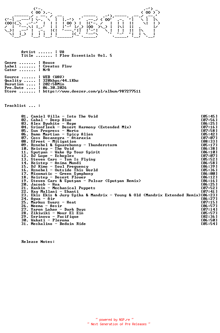 NFO for the release VA-Flow_Essentials_Vol._5-WEB-2026-FALCON by FALCON