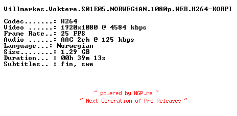 NFO for the release Villmarkas.Voktere.S01E05.NORWEGiAN.1080p.WEB.H264-KORPI by KORPI
