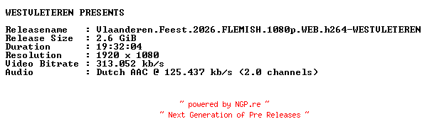 NFO for the release Vlaanderen.Feest.2026.FLEMISH.1080p.WEB.h264-WESTVLETEREN by WESTVLETEREN