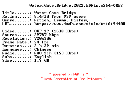 NFO for the release Water.Gate.Bridge.2022.BDRip.x264-ORBS by ORBS