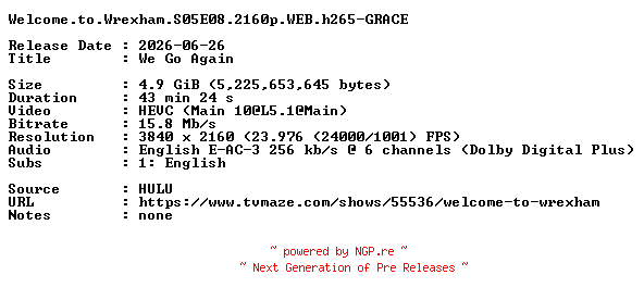 NFO for the release Welcome.to.Wrexham.S05E08.2160p.WEB.h265-GRACE by GRACE