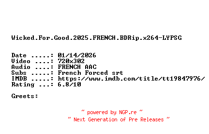 NFO for the release Wicked.For.Good.2025.FRENCH.BDRip.x264-LYPSG by LYPSG