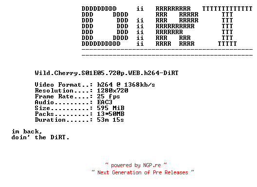 NFO for the release Wild.Cherry.S01E05.720p.WEB.h264-DiRT by DiRT