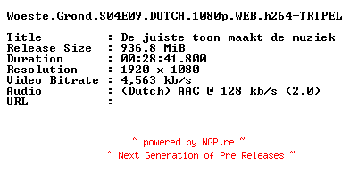 NFO for the release Woeste.Grond.S04E09.DUTCH.1080p.WEB.h264-TRIPEL by TRIPEL