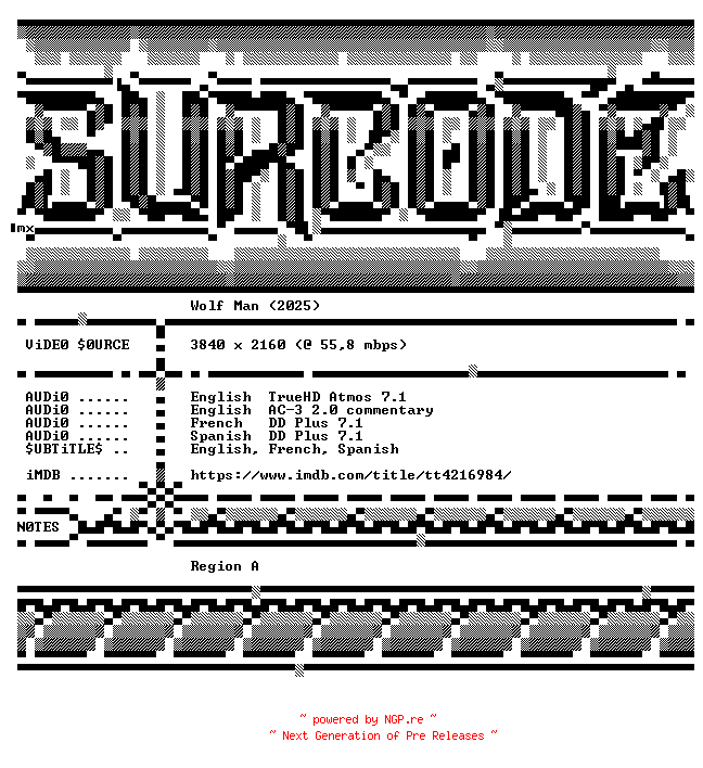 NFO for the release Wolf.Man.2025.COMPLETE.UHD.BLURAY-SURCODE by SURCODE