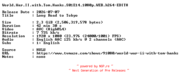 NFO for the release World.War.II.with.Tom.Hanks.S01E14.1080p.WEB.h264-EDITH by EDITH