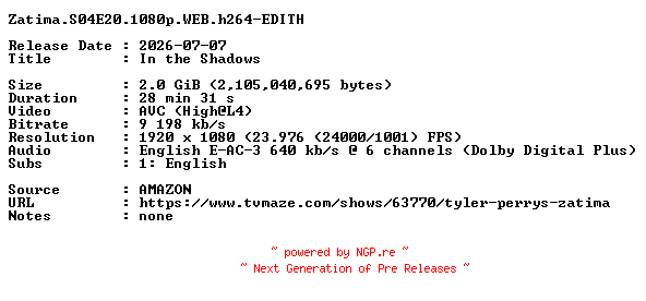 NFO for the release Zatima.S04E20.1080p.WEB.h264-EDITH by EDITH
