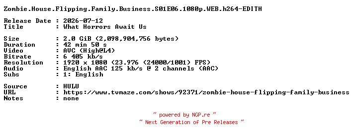 NFO for the release Zombie.House.Flipping.Family.Business.S01E06.1080p.WEB.h264-EDITH by EDITH
